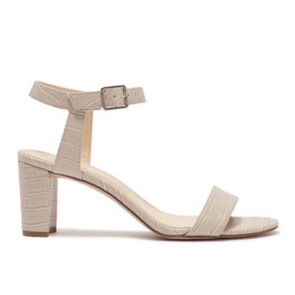 Nine West Sandals Womens 9 Pruce Cream Croc Embossed Block Heel NWOB